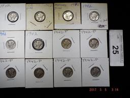 Group of 12 Mercury Dimes