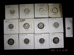 Group of 12 Mercury Dimes