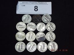 Group of 15 Mercury Dimes