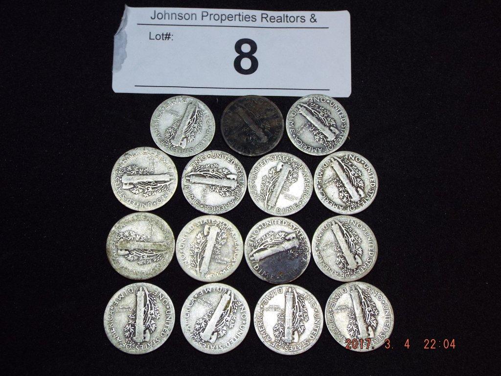 Group of 15 Mercury Dimes