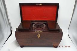 19th century mahogany tea caddy complete