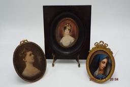 Group of 3 Victorian pictures - hand painted