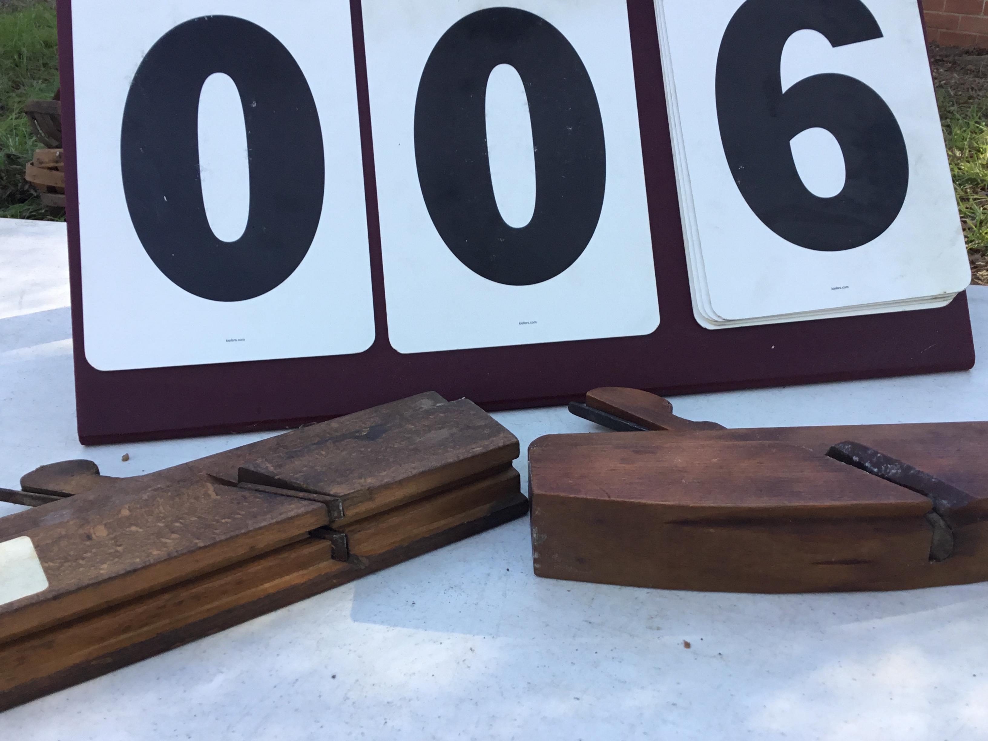 Pair of old planes, 1 tongue grooved plane, 1 not labeled      SIZE: approx. 10" long