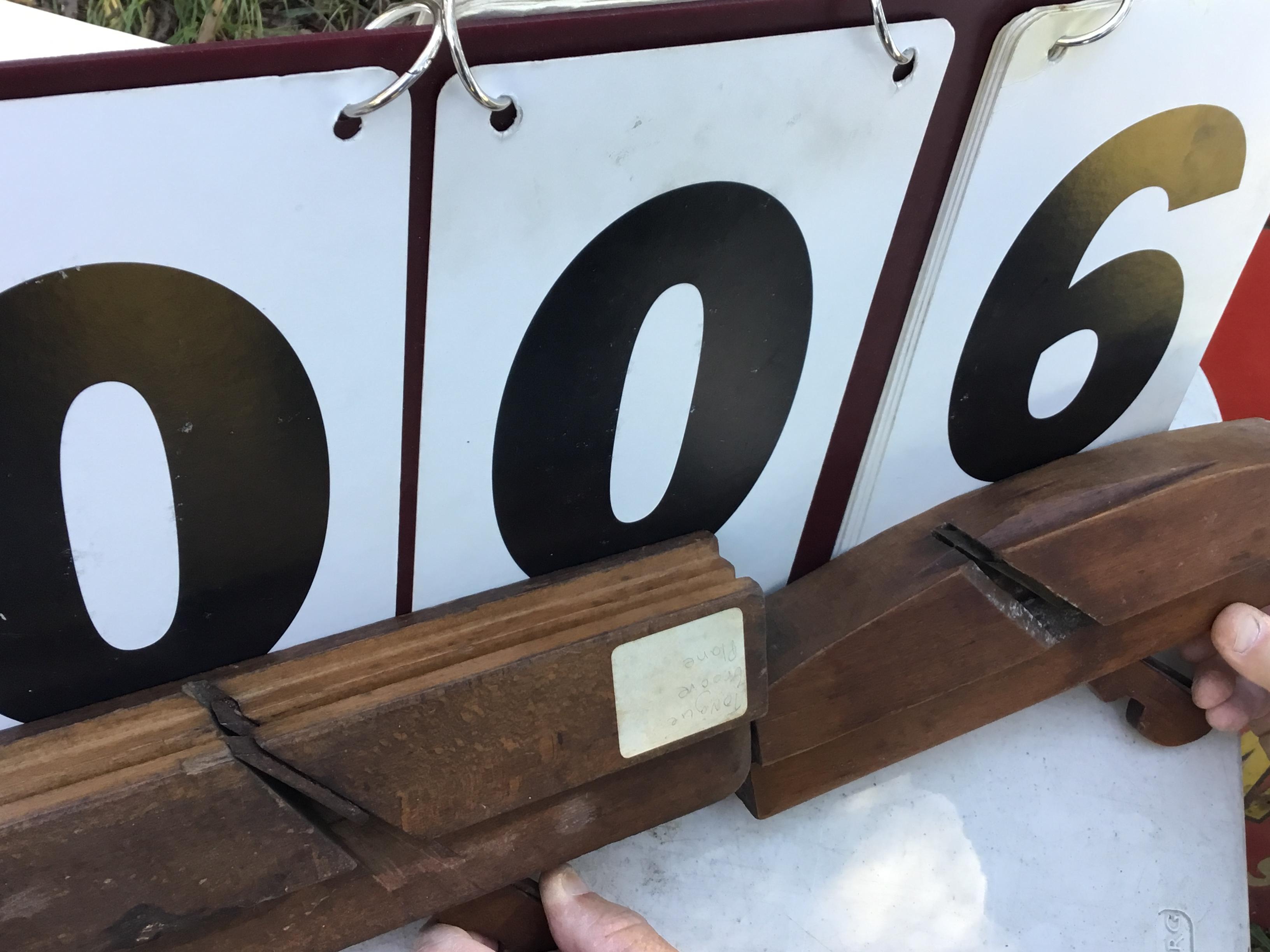 Pair of old planes, 1 tongue grooved plane, 1 not labeled      SIZE: approx. 10" long