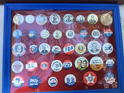 Group of Presidential buttons in a plastic frame; 38 total buttons