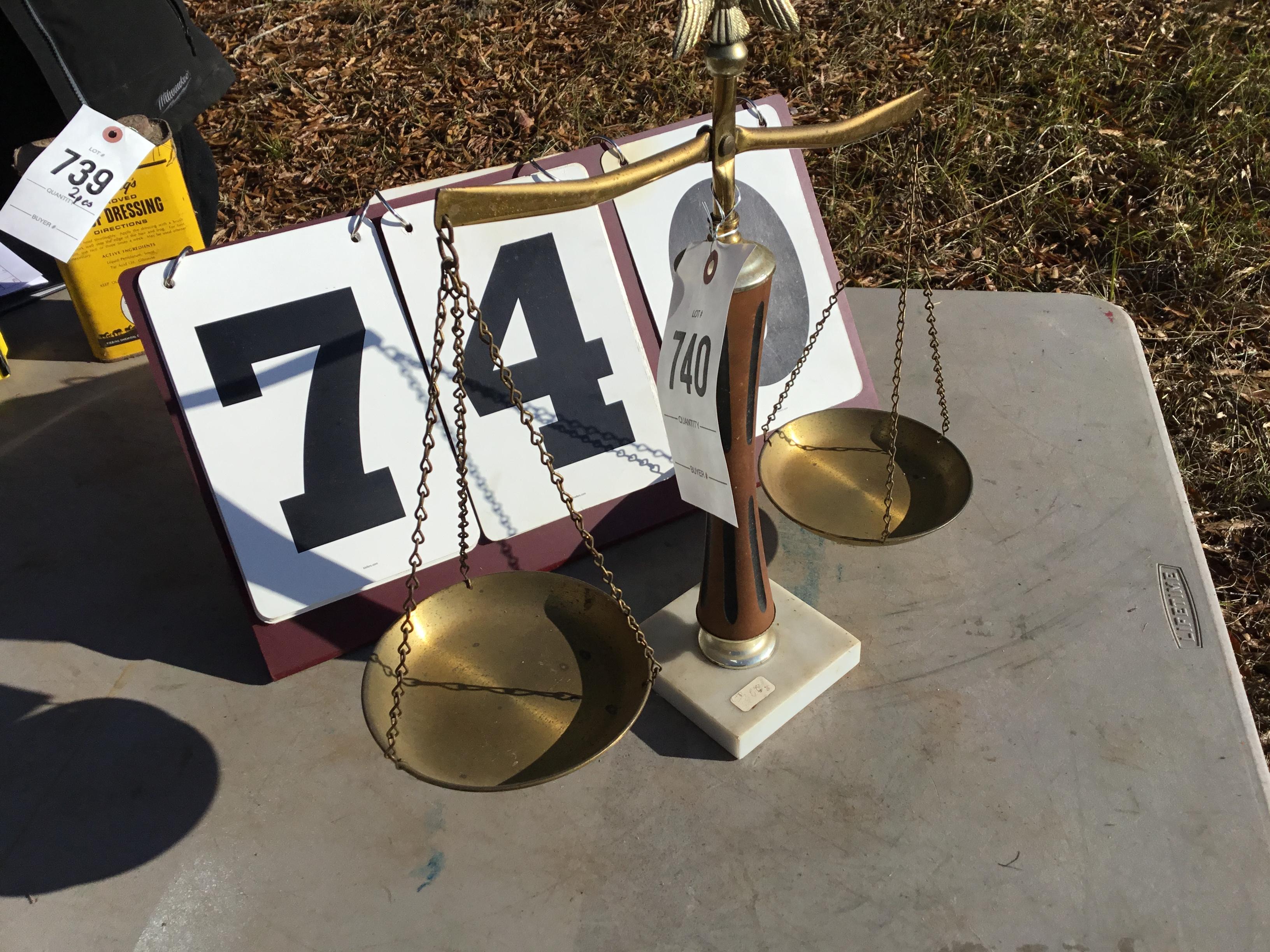 Scales w/ marble base, brass eagle finial