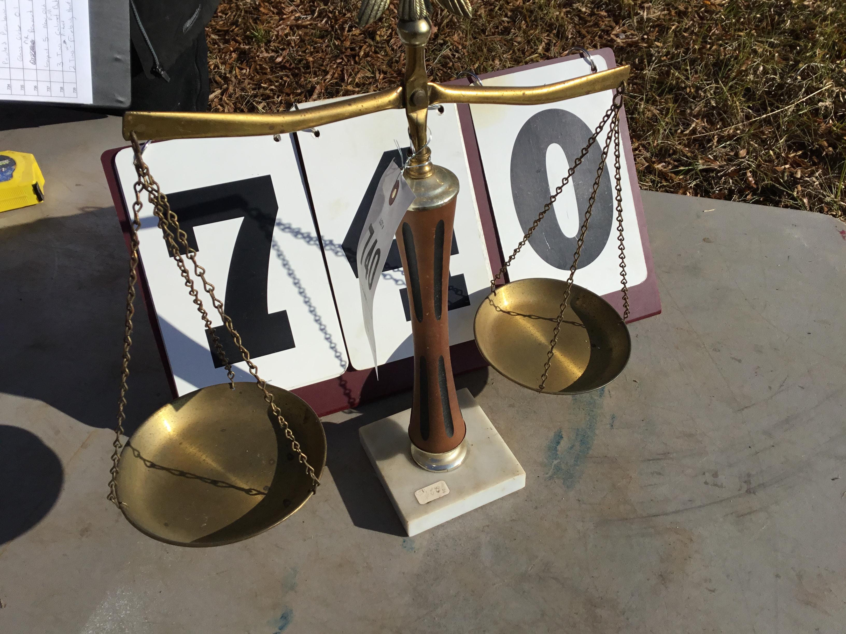 Scales w/ marble base, brass eagle finial