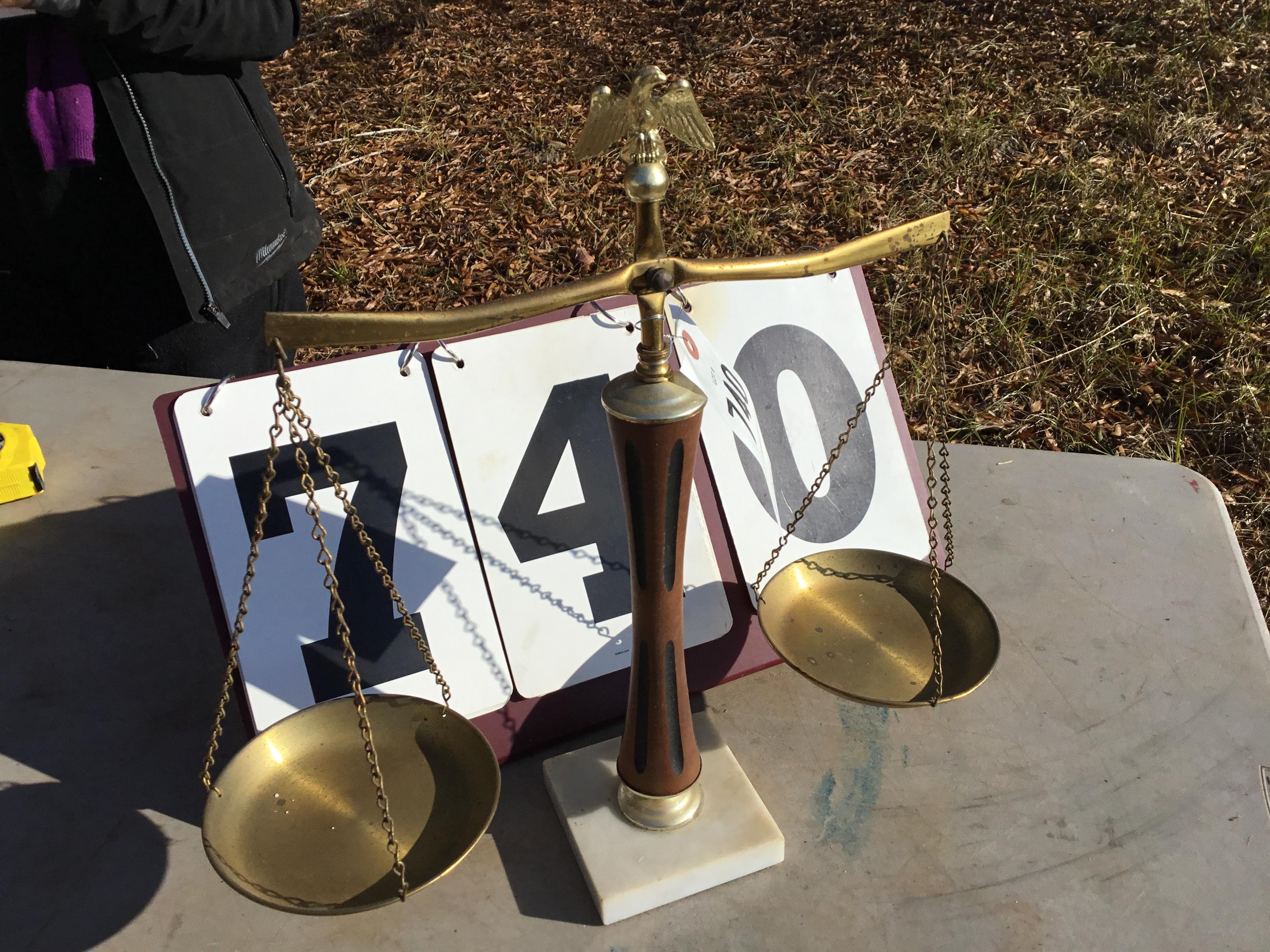 Scales w/ marble base, brass eagle finial