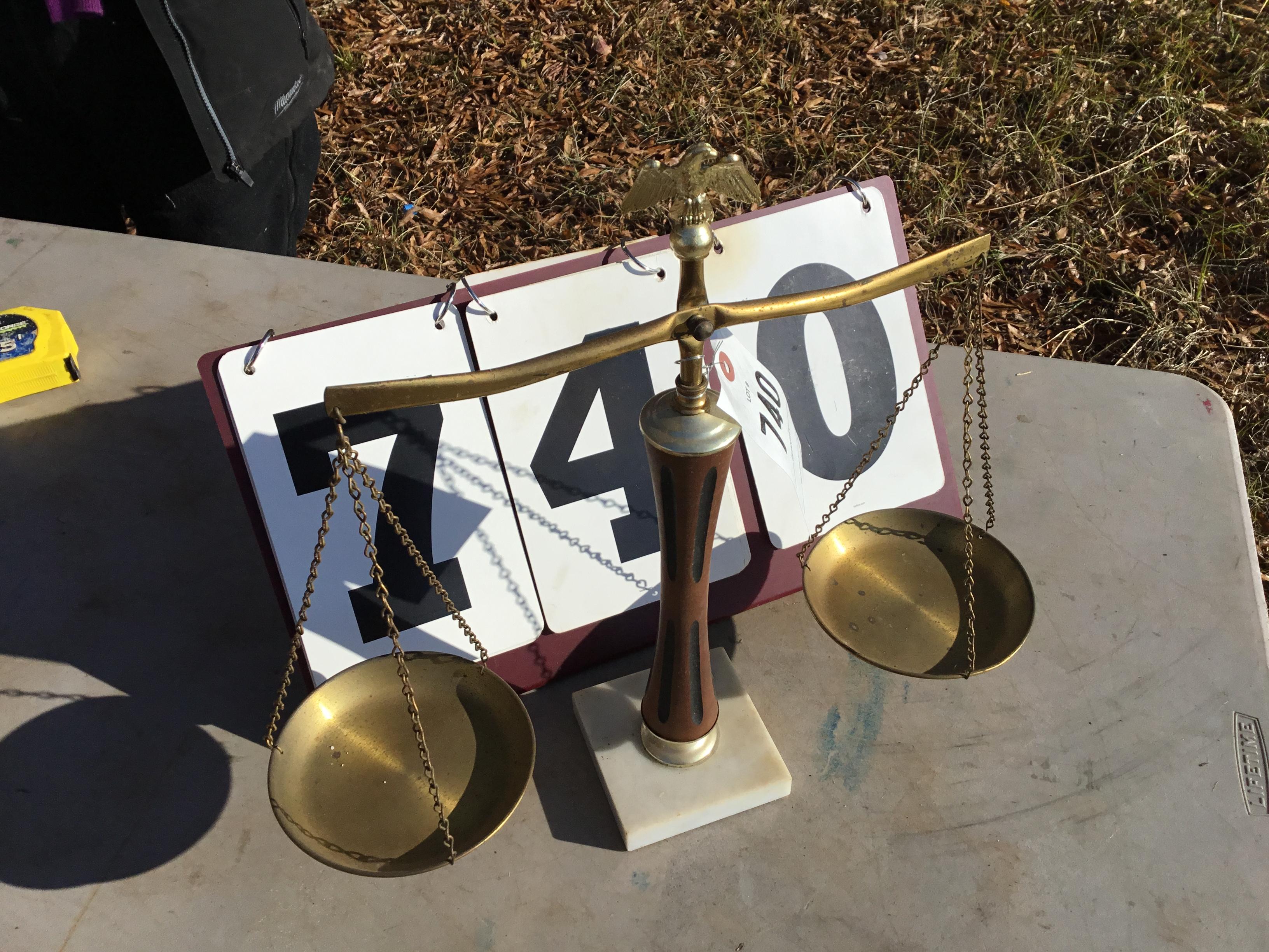 Scales w/ marble base, brass eagle finial