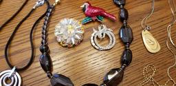 Group of Costume Jewelry:   Necklaces, Coat Pins, chains