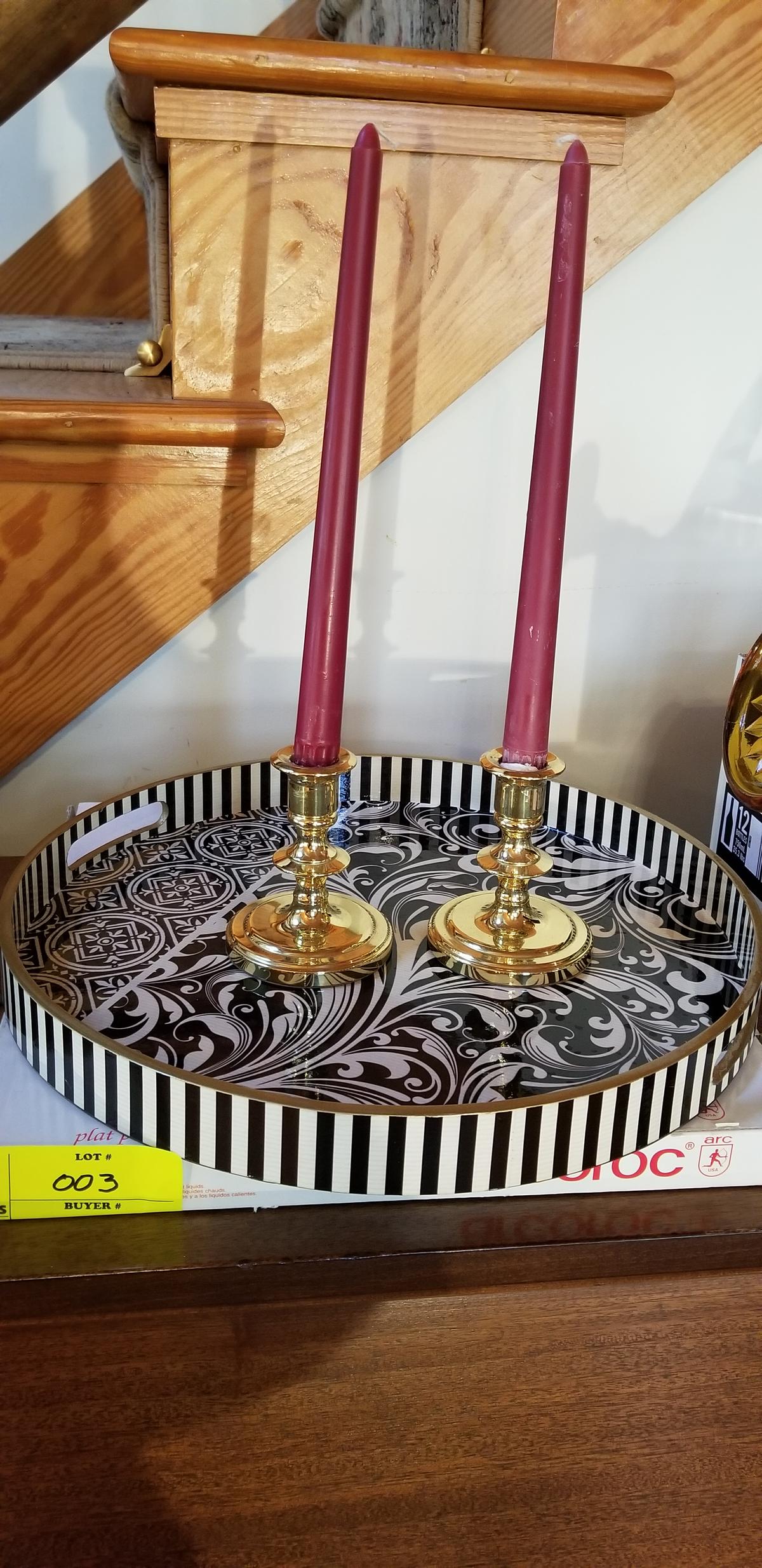 Group of Baldwin Brass Candlesticks and Serving Tray