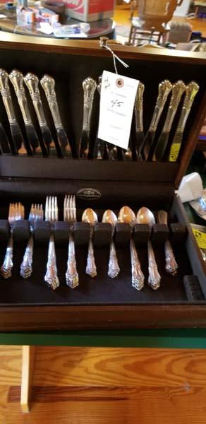 74 Pcs. Wm. A. Rogers Silver Plate Flatware in Wood Box with Lining