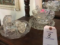 Half Shelf of Cut Glass includes 2 Handled Small Compote, Dish, and Candle Holders