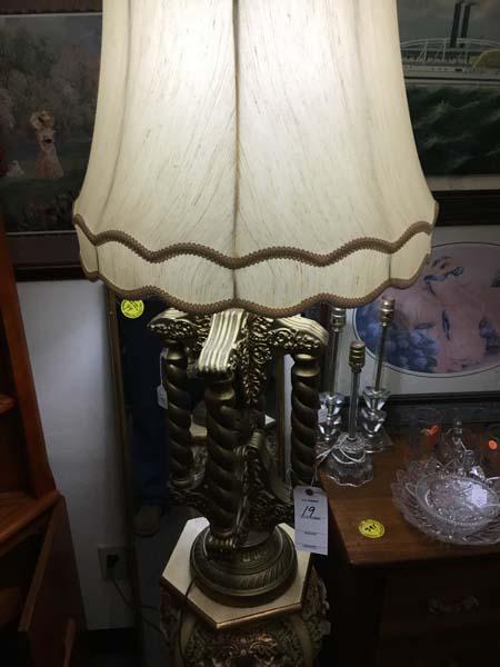 Ornate Gold 1970's Sculpturite Signed Lamp; 43" tall