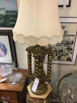 Ornate Gold 1970's Sculpturite Signed Lamp; 43" tall