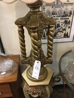 Ornate Gold 1970's Sculpturite Signed Lamp; 43" tall