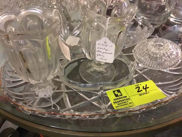 Matching Early Pressed Glass Sugars, Divided Mikasa Serving Tray, and Heavy Leaded Glass Celery Dish