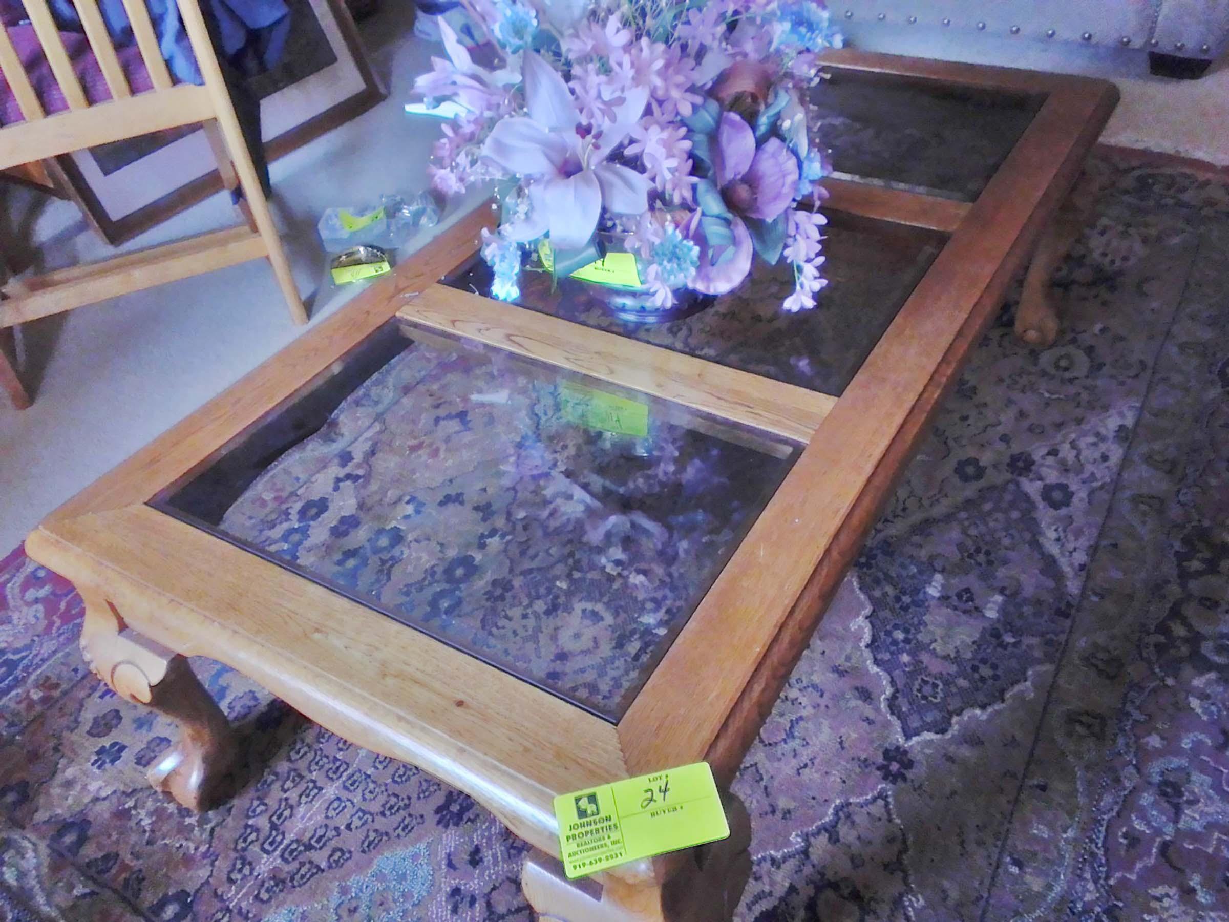 Oak Coffee Table (matched to Lot #23) with Smoked Glass Inserts