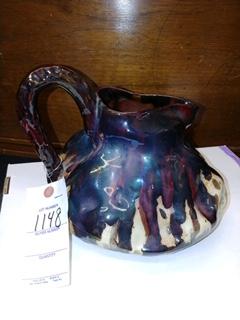 Rare Antique Terre D'Eclance Charenton Brown and Iridescent Plum Art Nouveau Valence Pottery Pitcher