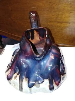 Rare Antique Terre D'Eclance Charenton Brown and Iridescent Plum Art Nouveau Valence Pottery Pitcher