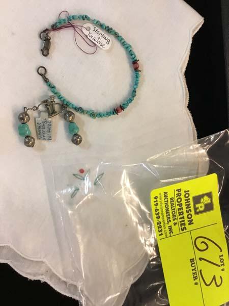 Vintage Native American Sterling Silver, Turquoise, & Coral Screw Back Earrings & Bracelet Set