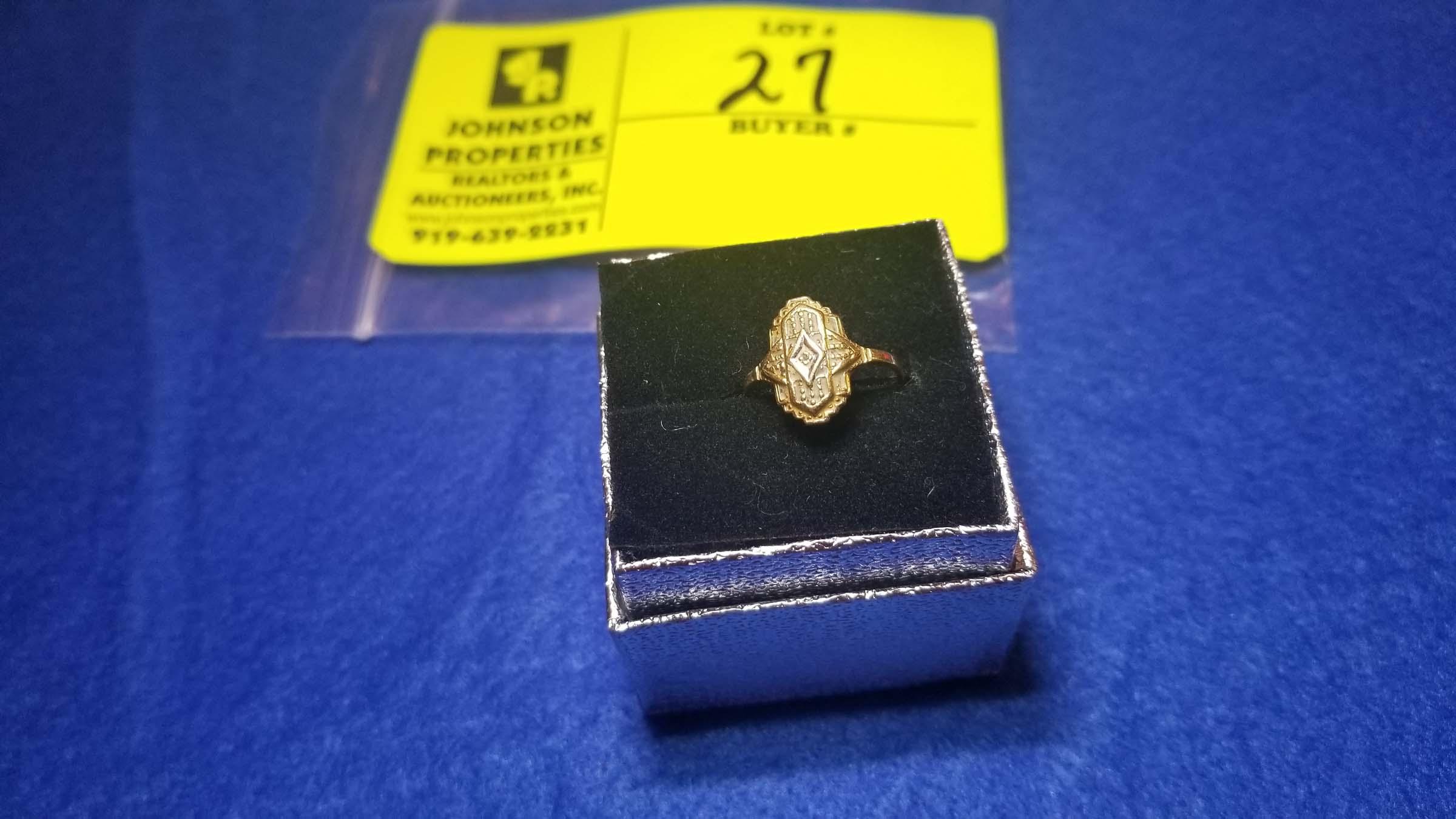 Estate Jewelry:  Yellow Gold Ring w/1.0 mm diamond center, 10 K Yellow Gold
