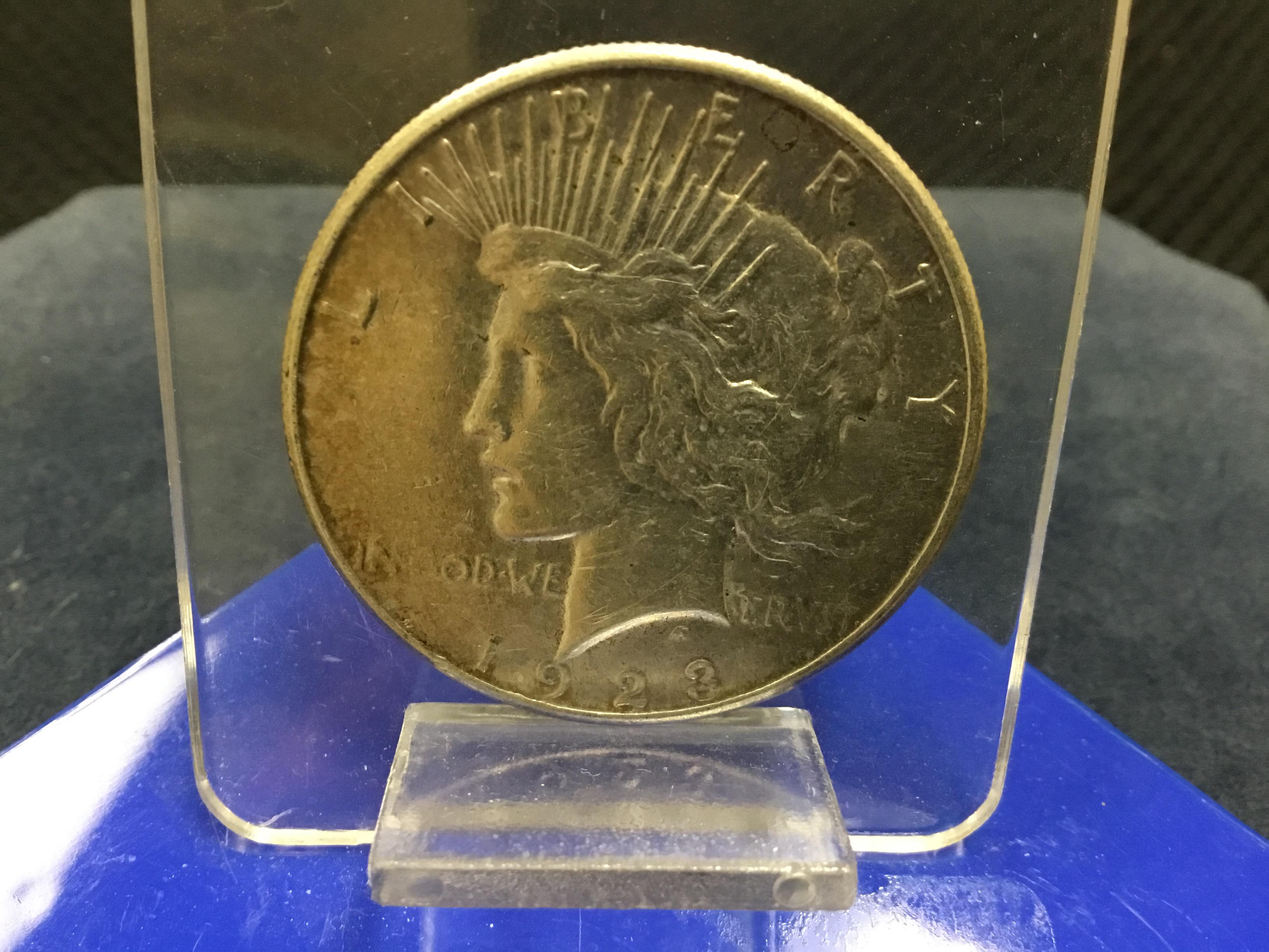 1923 United States of America Peace Silver Dollar; Minted Philadelphia; E-Pluribus-Unum
