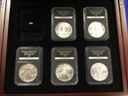 The Uncirculated "American Eagle" Silver Dollar Collection, in Display Case, Velvet Lined, 5 Drawers