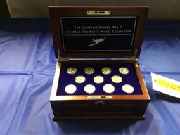 The Complete World War II Uncirculated Silver Nickel Collection in Wood Display Case with Pull Out D