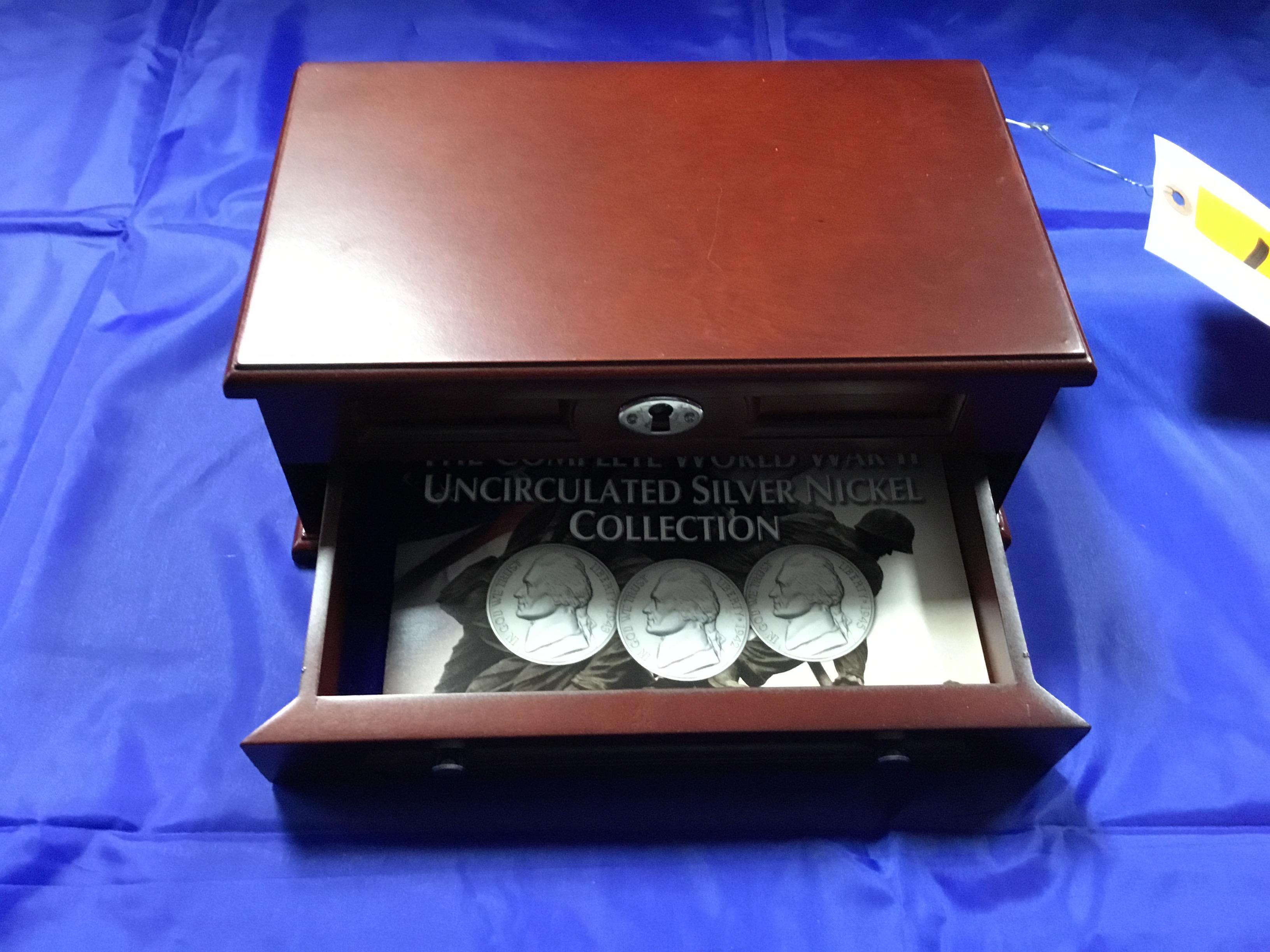 The Complete World War II Uncirculated Silver Nickel Collection in Wood Display Case with Pull Out D