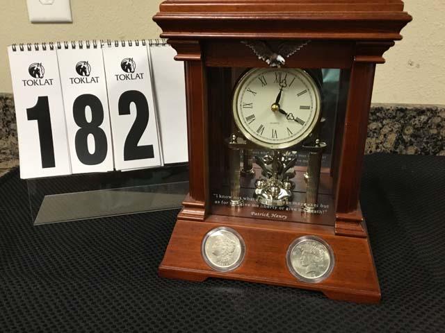 1921 & 1922 Silver Dollar in wood cased clock