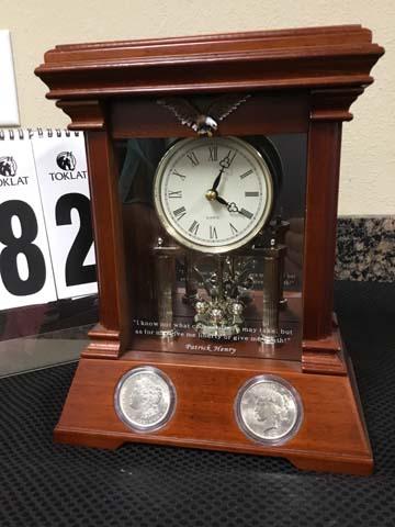 1921 & 1922 Silver Dollar in wood cased clock