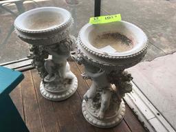 Pair of Cherub Designed Miniature Bird Baths, 15" tall, 9" diameter