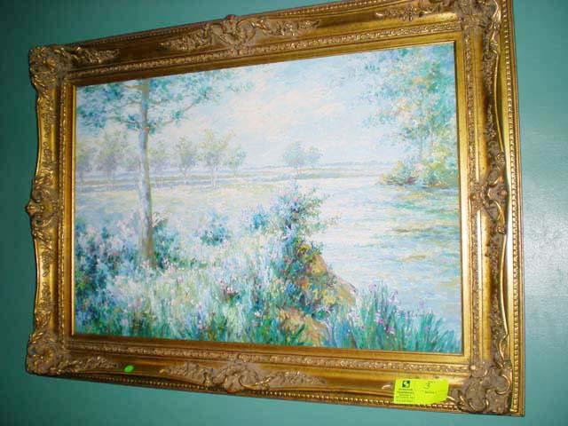 Gold Ornate Framed "Monet Colors" Oil on Canvas Painting, Signed P. Belloni