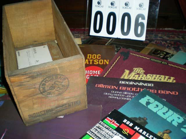 Vintage Armour Wooden Crate Box, marked Argentina, filled with Vintage Record Albums