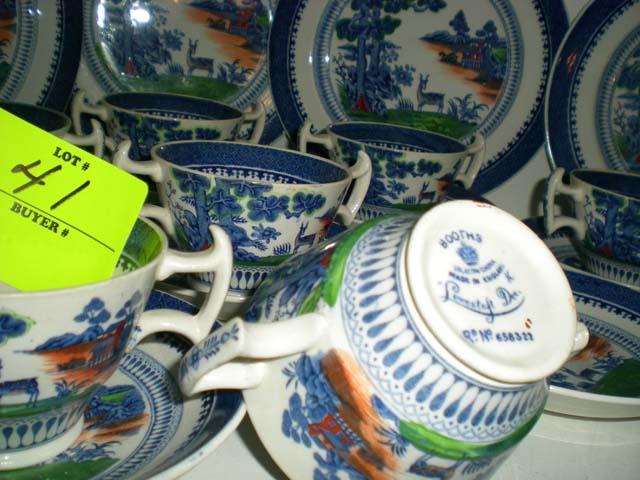 Set of Seven Sandwich Plates and Ten Double Handled Soup Cups with Under Saucers