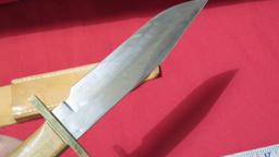 12" wood handled knife w/leather sheath & 11" Wood handled knife w/leather