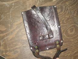 Swiss military shovel with leather sheath, tag#6715