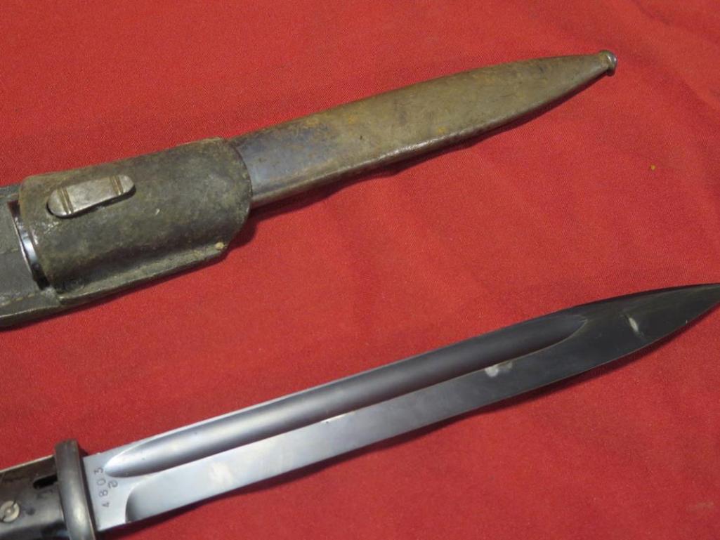 E.Pack & S 15" bayonet with sheath & belt loop, tag#6168