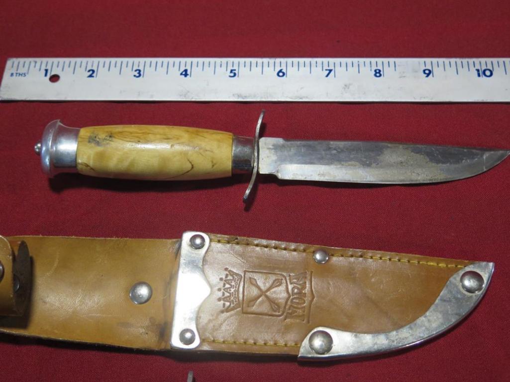 10 1/2" stag handled knife with sheath & Mora 9" knife with sheath, tag#618