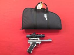 Ruger Mark II Target .22LR semi auto pistol, Tasco Pro Point scope, soft ca