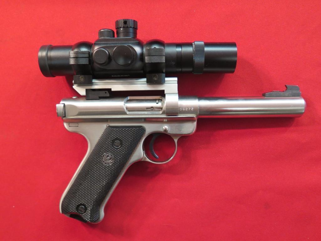 Ruger Mark II Target .22LR semi auto pistol, Tasco Pro Point scope, soft ca