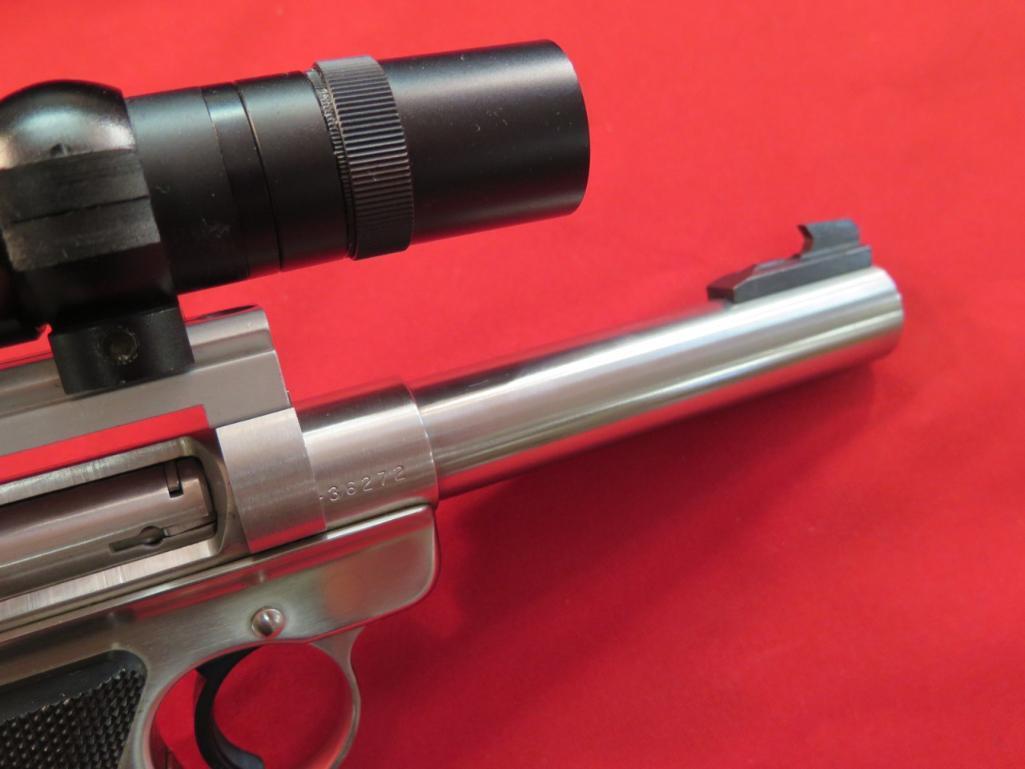 Ruger Mark II Target .22LR semi auto pistol, Tasco Pro Point scope, soft ca