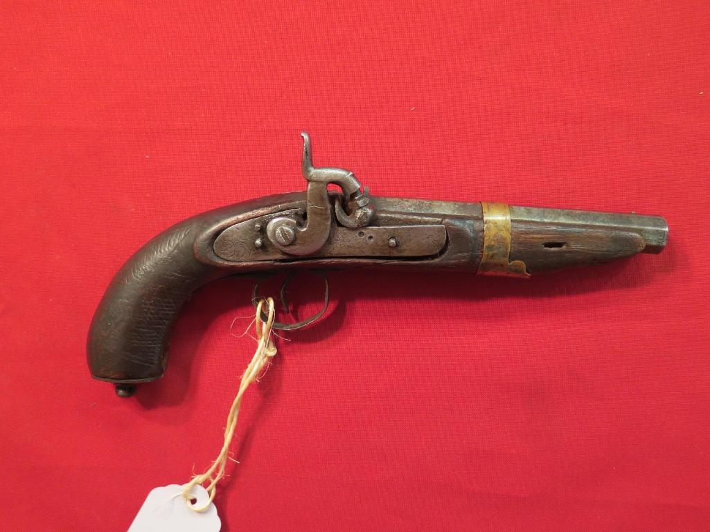 Circa 1840’s military muzzle loading Pistol approximately 50 caliber, tag#1