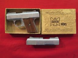 Raven Arms P-25 .25 semi auto pistol, chrome, extra slide, tag#1214