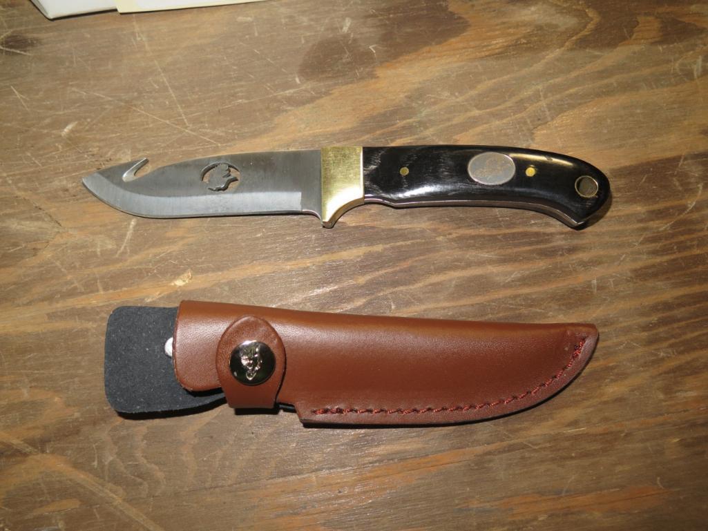 NWTF 8" knife w/leather sheath, tag#5214
