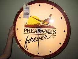 Pheasants Forever lighted wall clock, 20" diameter, tag#5215