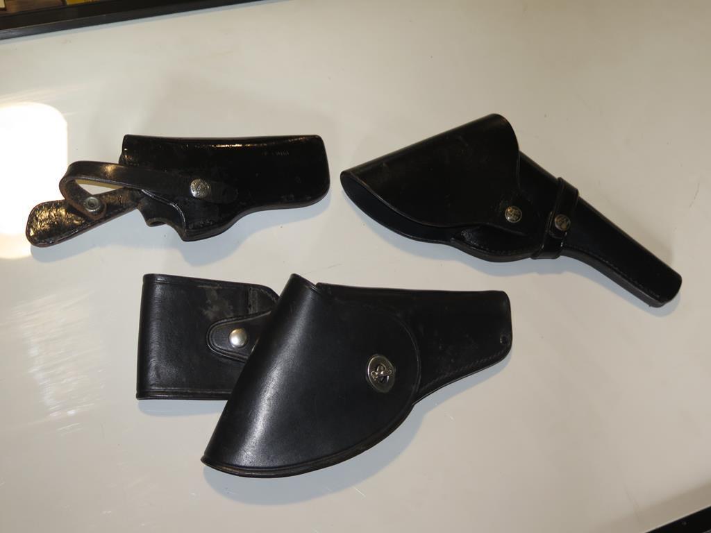 (3) Black leather holsters, tag#6756