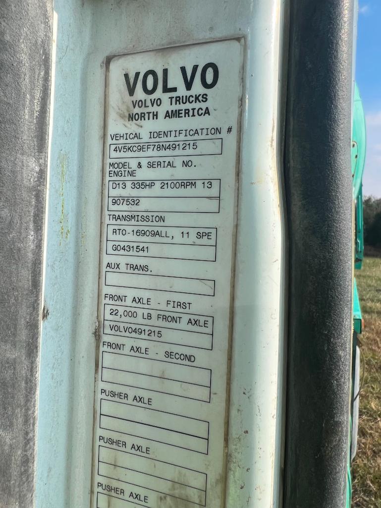 2008 Volvo Concrete Mixer, VIN #4V5KC9EF78N491215, Miles 123,660, Eaton Fuller 9 Speed RTO-16909ALL,