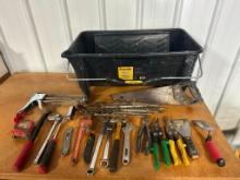 Misc hand tools, crescent wrench, pliers, snippers, tape measure, etc., located in Mt. Pleasant, IA.